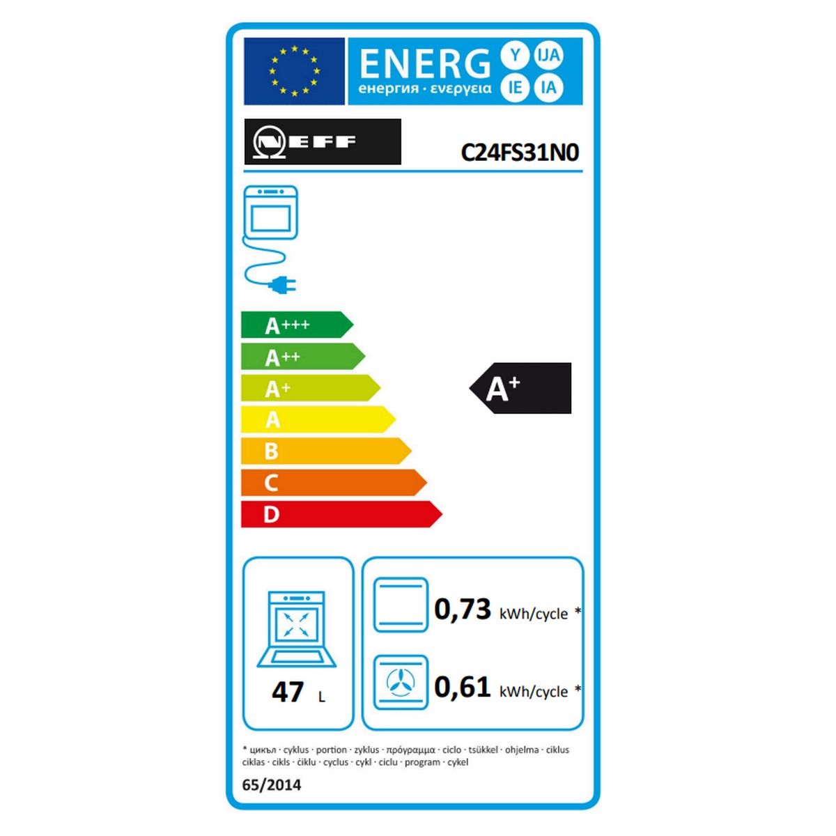 Four combiné vapeur encastrable Neff 47 L 60 cm A+ Ecoclean Noir - C24fs31n0