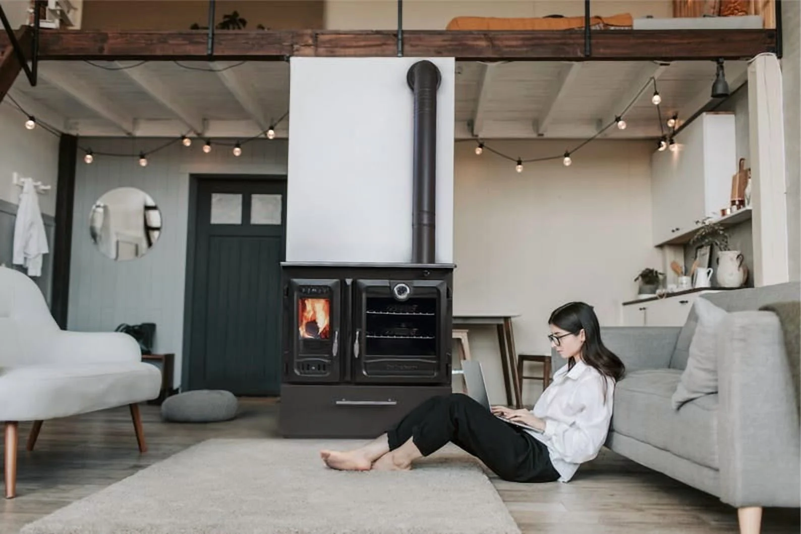 Multifunctional Wood Burning Cast Iron Stove with Oven 3D Box Cooking Baking Heating Stove Suitable for Tiny House and Farm House