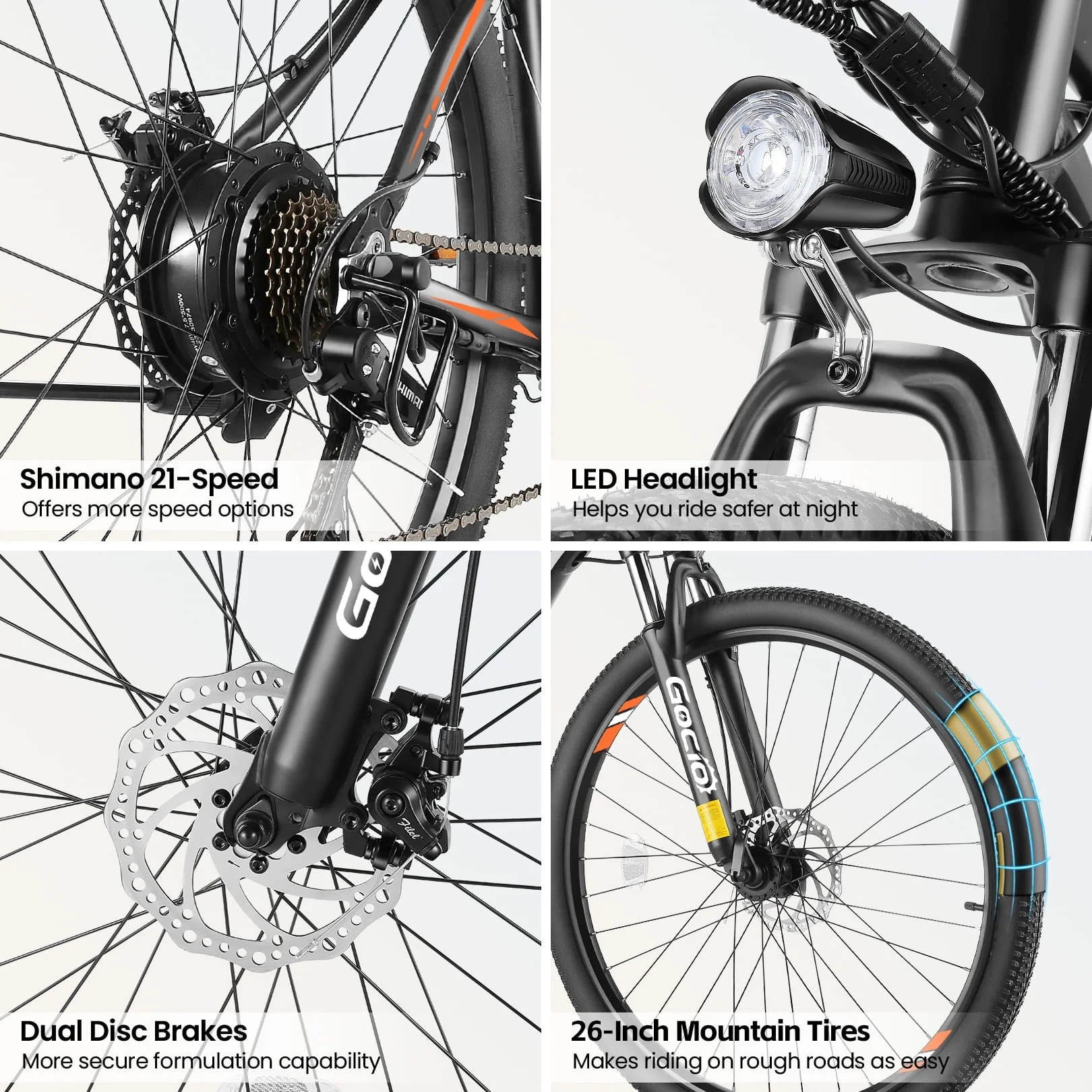 Gocio 26" Electric Bike, 350W Electric Bike for Adults 19.8MPH Electric Mountain Bike, LCD, Lockable Suspension Fork, 374.4wh 36V Battery UL2849, 21 - Speed Mountain E - Bikes Adult Electric Bicycle