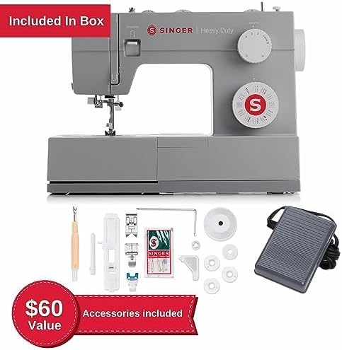 Singer Heavy Duty 4432 mekanisk symaskine, 32 sømme, kraftfuld motor, automatisk knaphul, automatisk nåletråder, forstærkningsplade i rustfrit stål