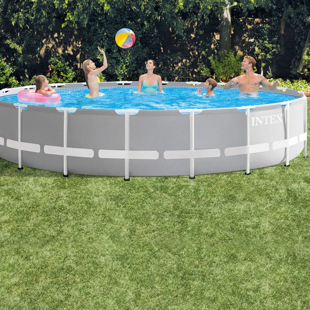 Piscine tubulaire circulaire amovible en PVC Intex grise 549 x 122 cm avec purificateur