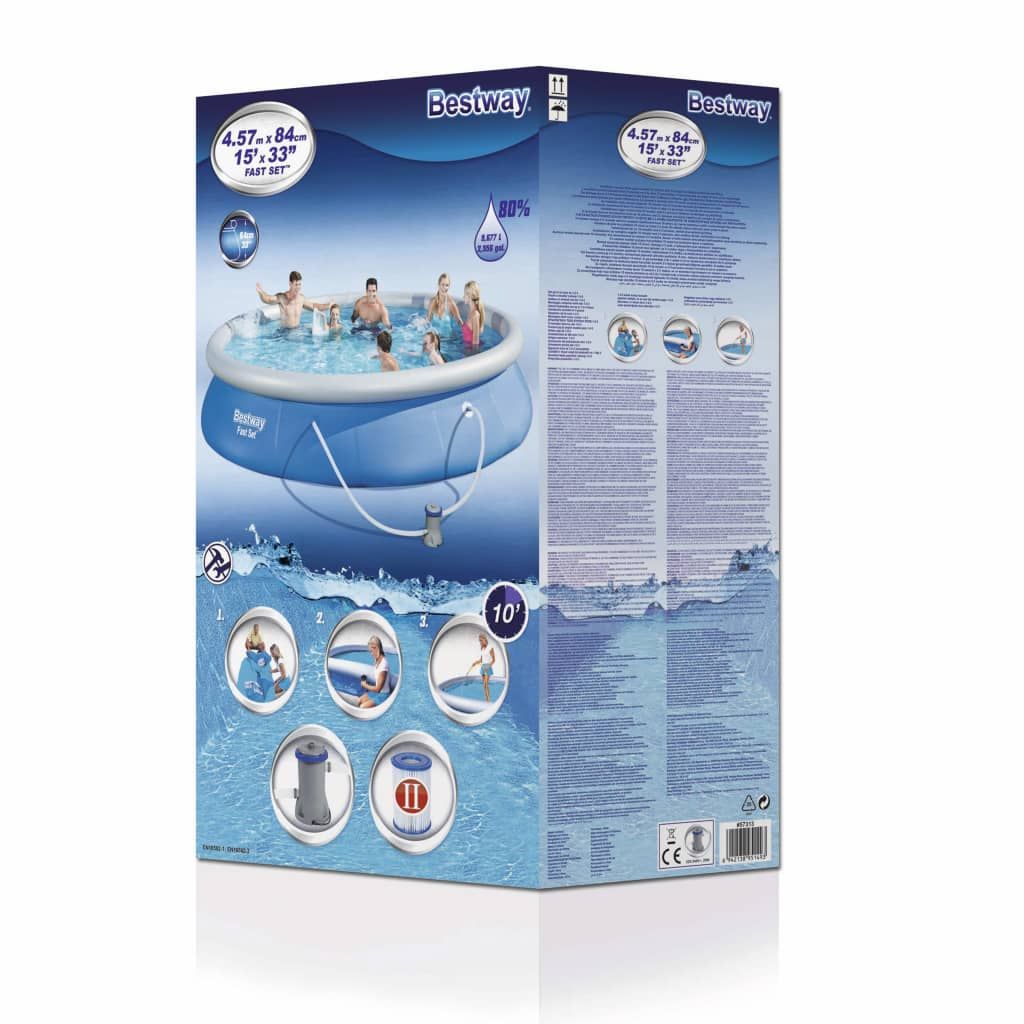 Piscine gonflable Bestway à montage rapide avec pompe Vidaxl Bleu Ø457x84 cm