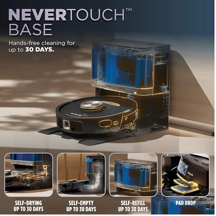 Shark Powerdetect Nevertouch 30 - Day - AV2810YS - Self - Empty & Self - Refill, Robot Vacuum and Mop with Bagless