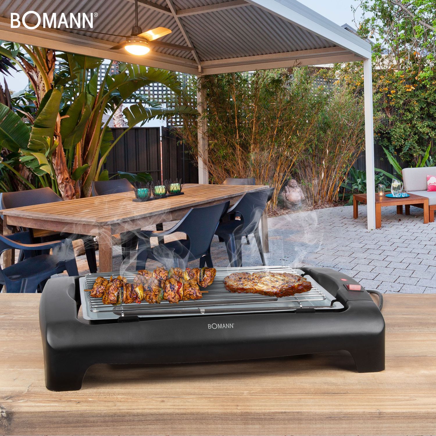 Bomann Bq 1240 - Elektrisk Grill med Kromgrill 35,5 x 24,5 cm, 2000 W, Sort