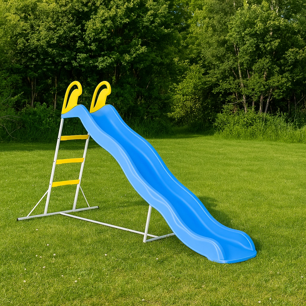Toboggan bleu pour enfants avec escaliers jaunes, en plastique, pour l