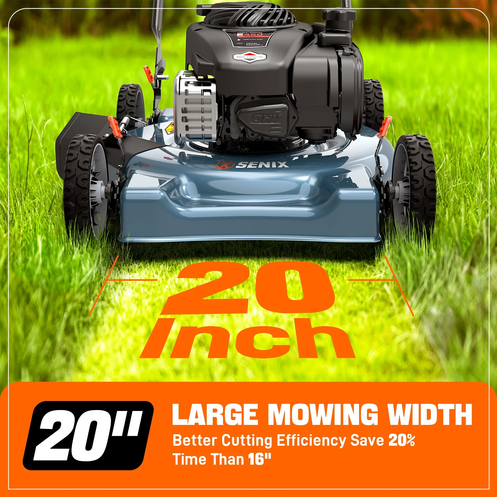 SENIX Gas Lawn Mower 20in Cutting Blade 21in Cutting Deck, 125 Cc 4 - Cycle Made in USA Briggs & Stratton Engine Push Mower, Side Discharge, 5 - Position Height Adjustment, LSPG - L3