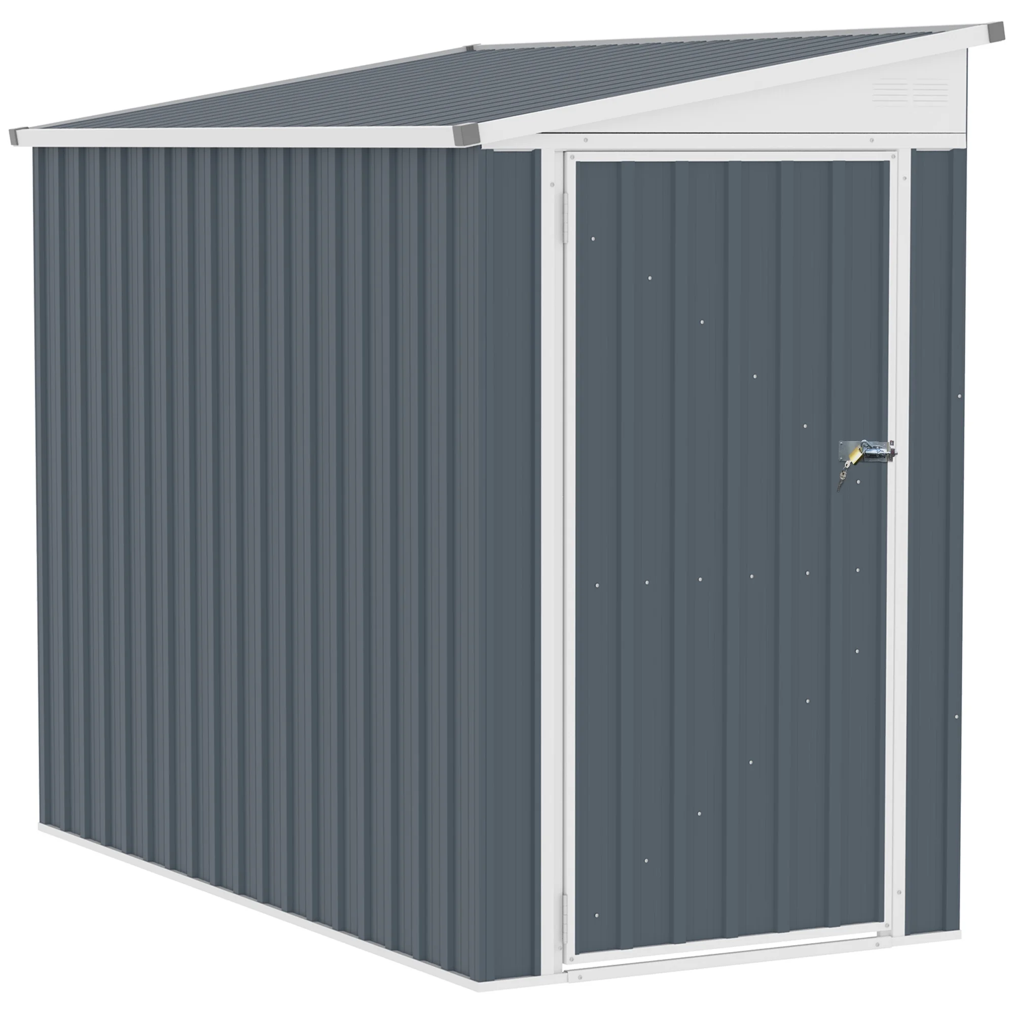 Outsunny 4' x 7.6' Storage Shed, Galvanized, Locking, Gray