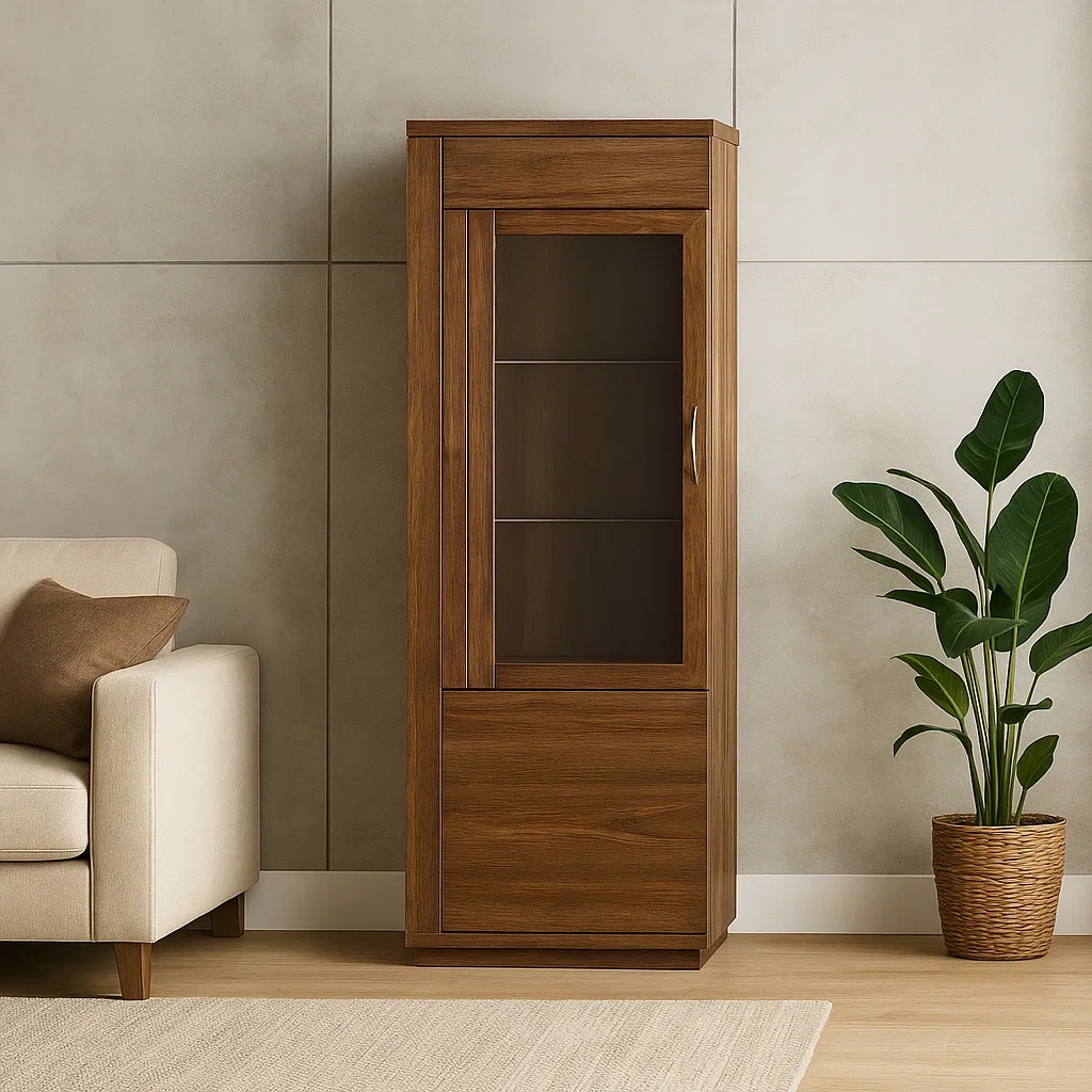 Vitrine à portes vitrées, bois de chêne, couleur marron, montage facile, pour salon ou bureau, 60 x 35 x 160 cm - S08G9xyJVasR