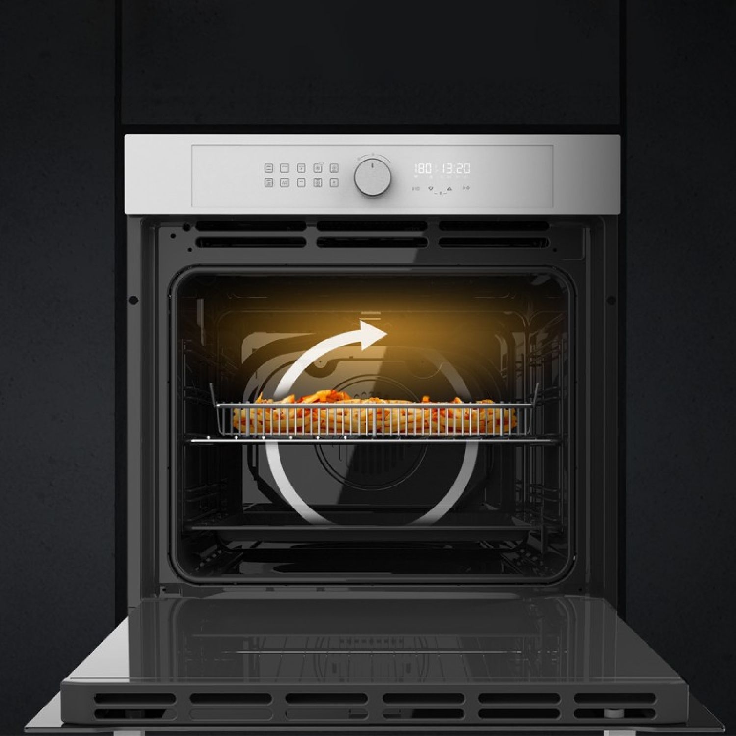 Indbygget airfryer-ovn, hvid glas, 81 liters kapacitet, 11 funktioner med Airfryer Master, Pizza Master, Steam Assist, Steam E