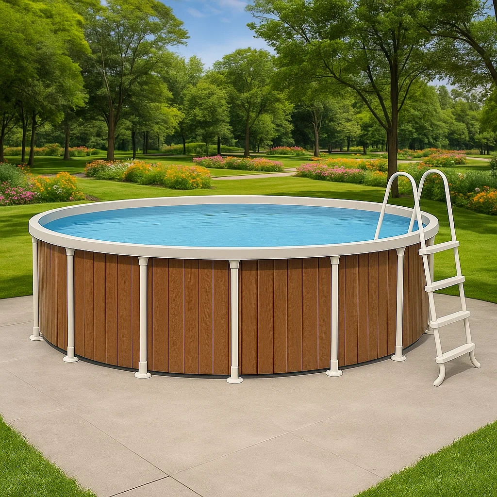 Piscine hors-sol tubulaire ronde 298 x 96 cm, couleur bois, avec filtre et échelle xfJMzUW252oK
