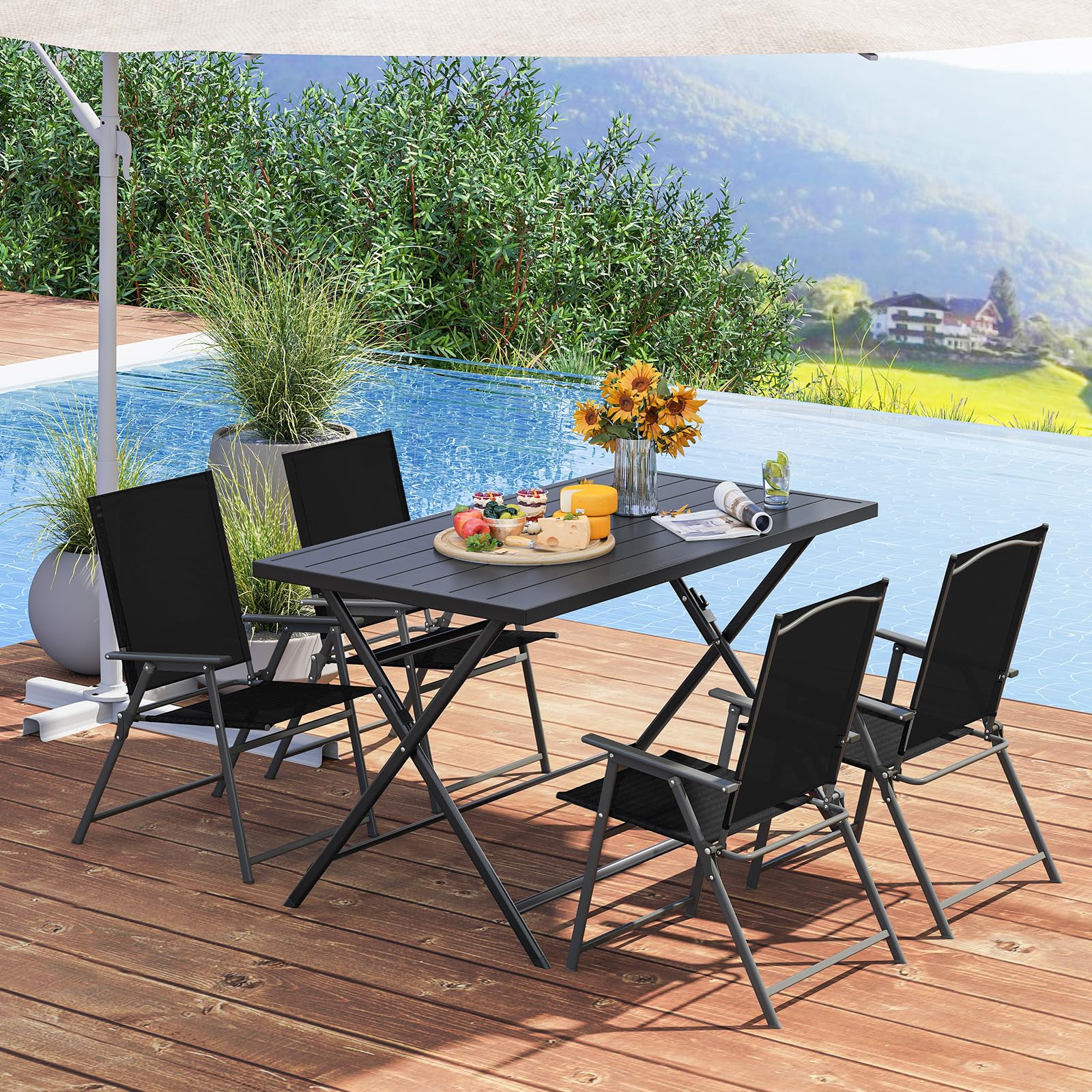 Tangkula 5-Piece Foldable Outdoor Dining Set for Backyard Garden Deck