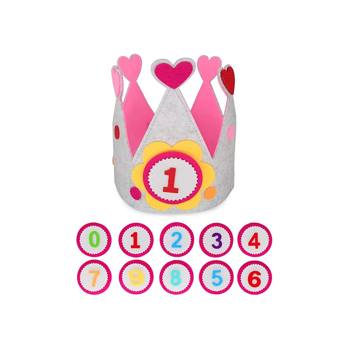 Lyserød fødselsdagskrone med udskiftelige tal - Børnespil og legetøj