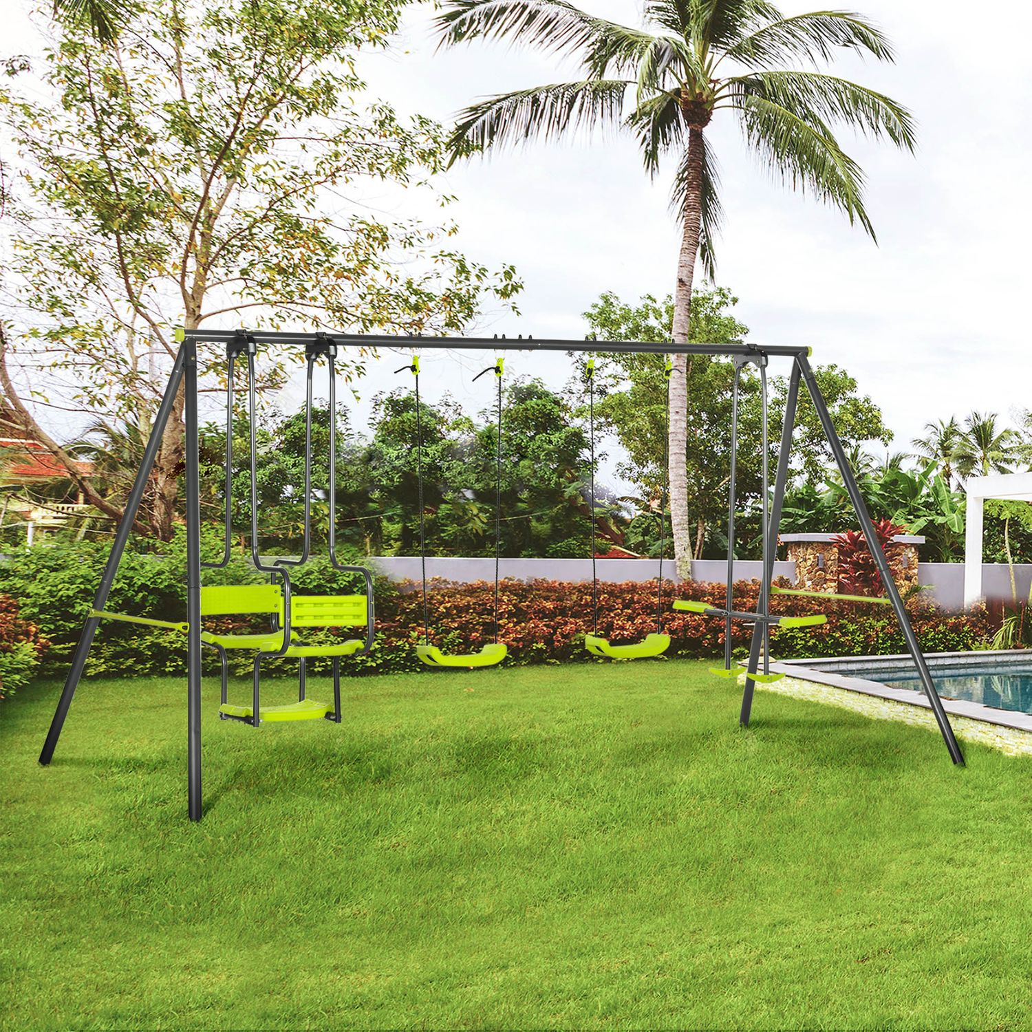 Outsunny børnegyngesæt stål PE 355x184x186 cm grøn