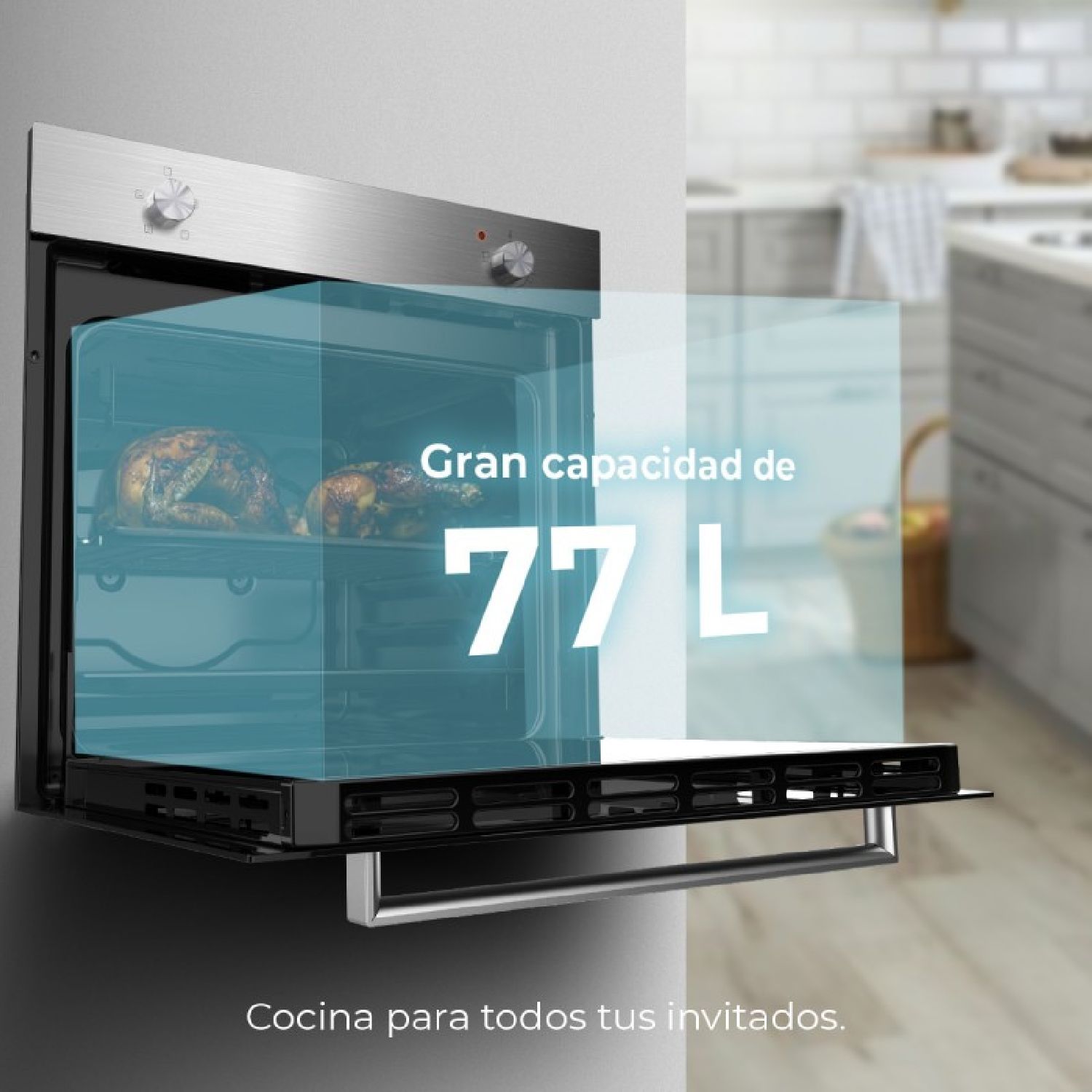 Bolero Hexa C126000 Inox A indbygget ovn, 2800 W, 77 L kapacitet, 4 funktioner, dampassistance, damp Easyclean, køleblæser, tredobbelt glas, energiklasse A, indvendig belysning [diverse].