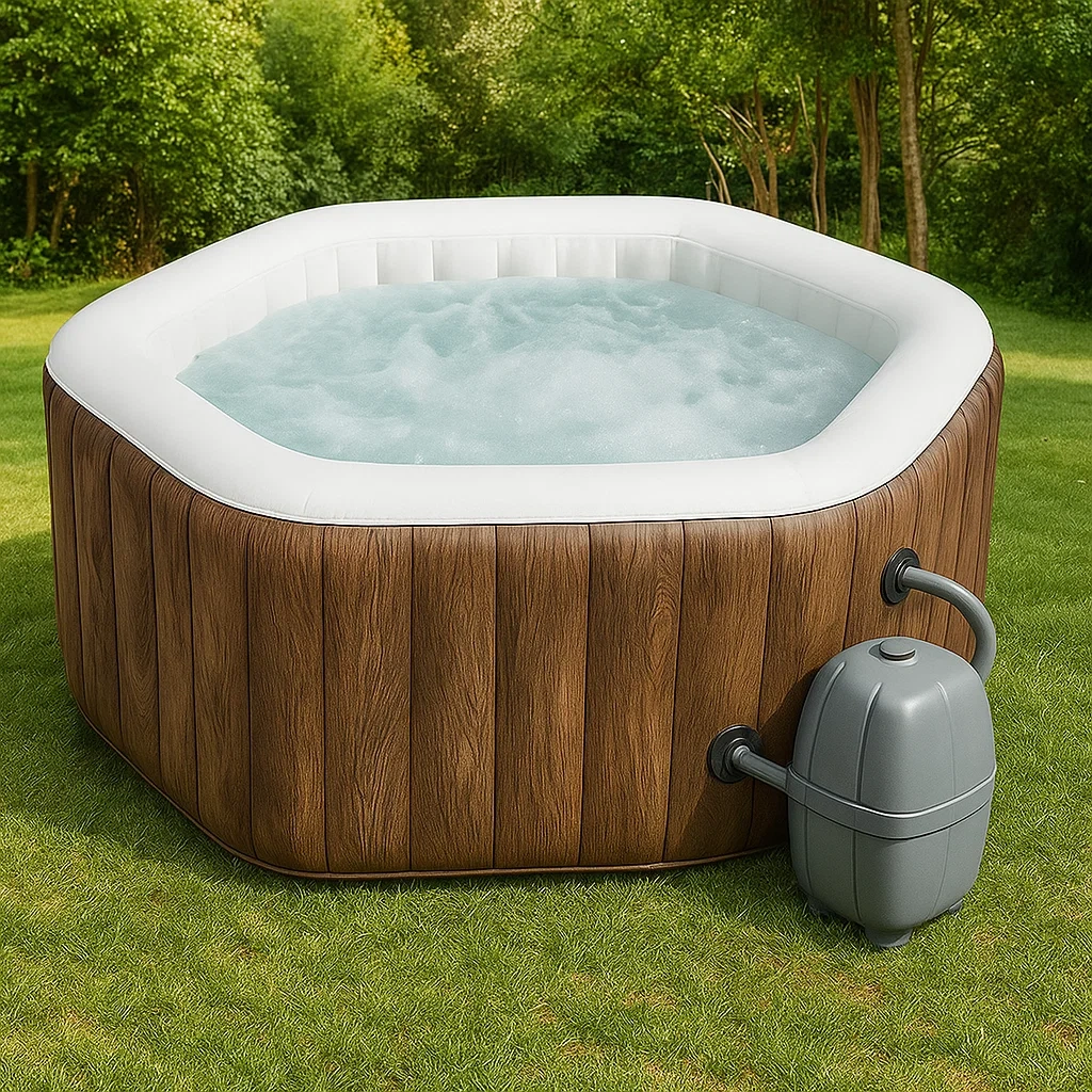Aufblasbarer Whirlpool 180x180x71 cm 4 Personen achteckig Holzfarbe iMqXTjX353bQ