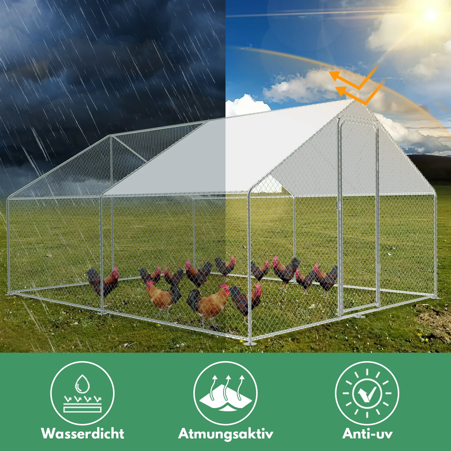 Enclos extérieur métallique Sonnewelt 2025 avec auvent pour poules – 3 x 4 x 2 m