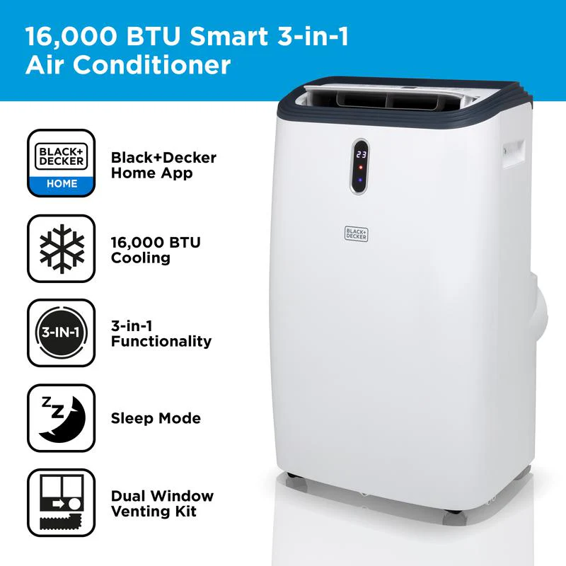 Black+Decker BXAC40018GB 3-i-1 bærbar smart klimaanlæg 16000 BTU