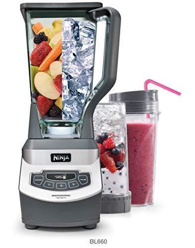 Mixeur de comptoir professionnel Ninja avec base de 1 100 W, gobelet de 2 040 ml et deux gobelets de 473 ml pour boissons glacées et smoothies (BL660), gris