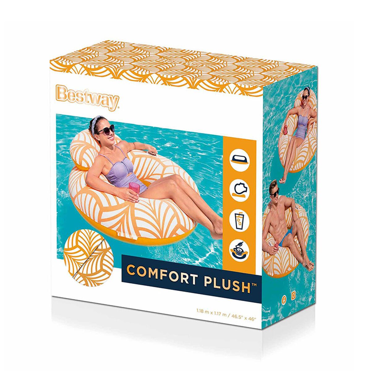 Chaise de piscine gonflable Deluxe en plastique 118 x 117 cm - Bestway. Orange