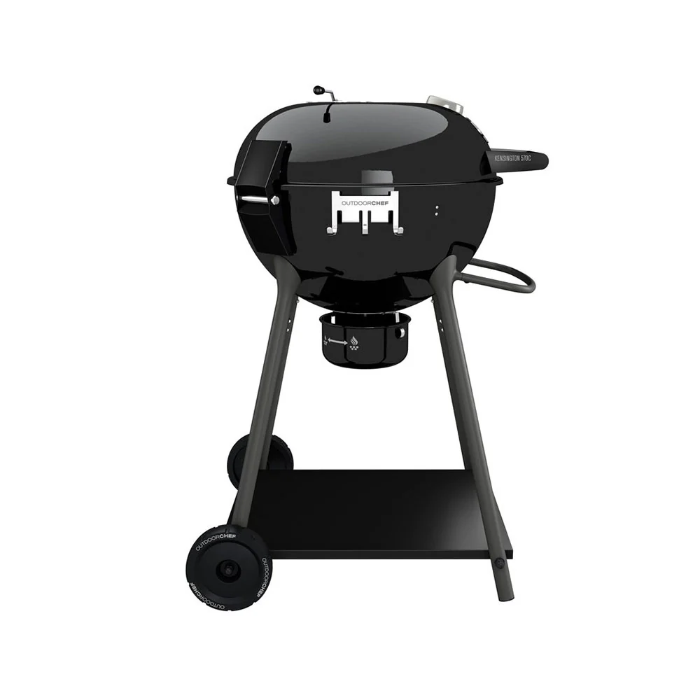 Outdoorchef KENSINGTON 570 C Holzkohlegrill (Modelljahr 2025) – Schiebe-Trichter-System für direkte/indirekte Hitze – Schwarz