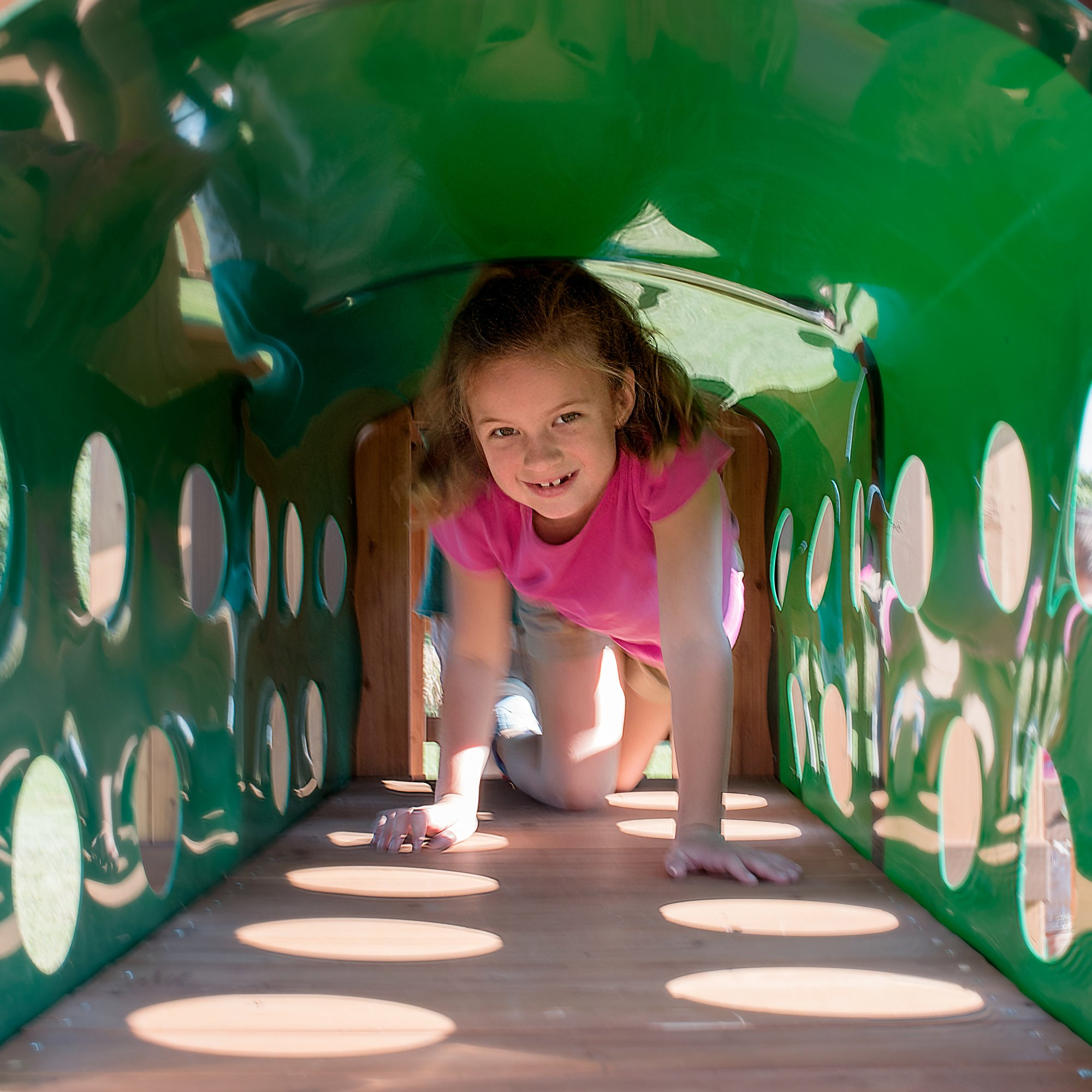 Woodridge Elite All Cedar Wood Swing Set, Upper and Lower Deck, Sandbox, Vented Tunnel