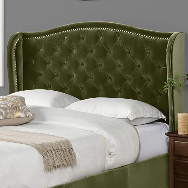 Jennifer Taylor Home Marcella Collection Queen Wingback Tufted Hand-Applied Nail Heads Upholstered Bed, Antique White Antique White Queen
