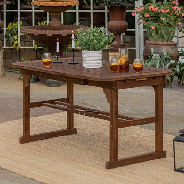 Walker Edison 5 Person Outdoor Wood Chevron Patio Furniture Dining Set Table Chairs Bench All Weather Backyard Conversation Garden Poolside Balcony, 4 Piece, Brown Brown 4 Piece Dining Set