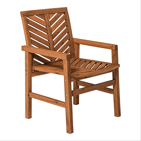 Walker Edison 5 Person Outdoor Wood Chevron Patio Furniture Dining Set Table Chairs Bench All Weather Backyard Conversation Garden Poolside Balcony, 4 Piece, Brown Brown 4 Piece Dining Set