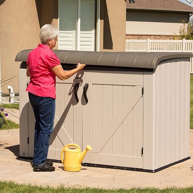 LIFETIME 60170 6 x 3.5 ft Heavy Duty Low Plastic Shed Horizontal Storage Box - Desert Sand/White