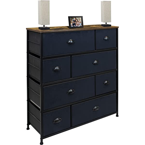 Sorbus Dresser with 8 Drawers - Furniture Storage Chest Tower Unit for Bedroom, Hallway, Closet, Office Organization - Steel Frame, Wood Top, Easy Pull Fabric Bins (Black)