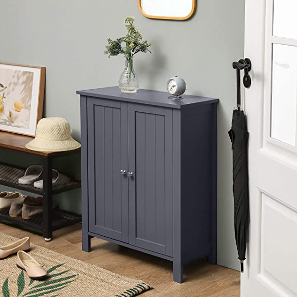 VASAGLE Bathroom Floor Storage Cabinet with Double Door Adjustable Shelf, 23.6 x 11.8 x 31.5 Inches White UBCB60W