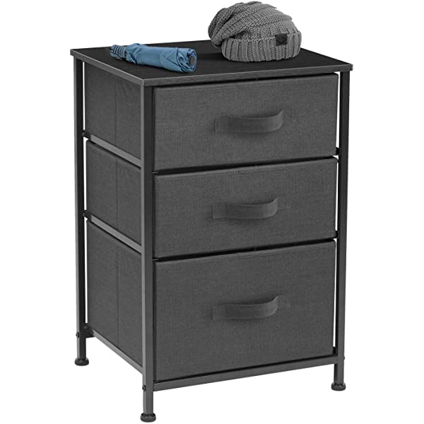 Sorbus Nightstand with 3 Drawers - Bedside Furniture & Accent End Table Chest for Home, Bedroom Accessories, Office, College Dorm, Steel Frame, Wood Top, Easy Pull Fabric Bins (Gray) Grey