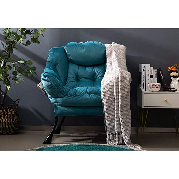 AbocoFur Modern Large Cotton Fabric Lazy Chair,Accent Contemporary Lounge Chair, Single Steel Frame Leisure Sofa Chair with Armrests and A Side Pocket, Beige
