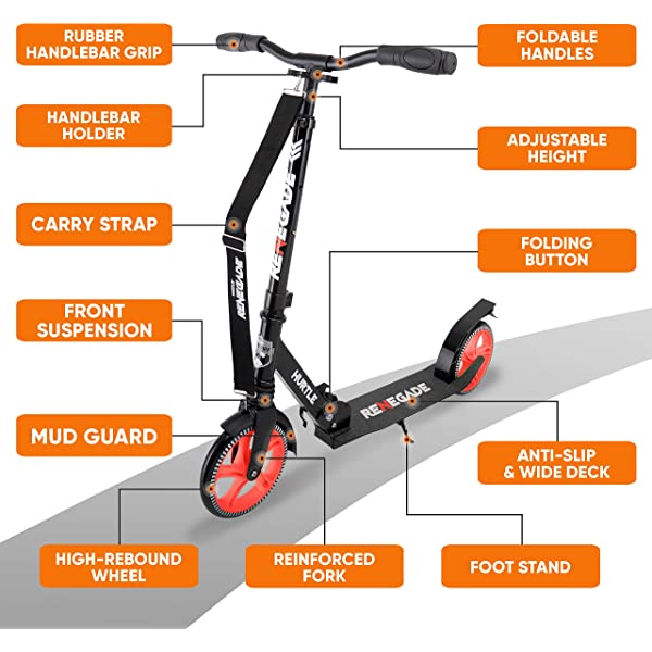 Hurtle Scooter – Scooter for Teenager – Kick Scooter – 2 Wheel Scooter with Adjustable T-Bar Handlebar – Folding Adult Kick Scooter with Alloy Anti-Slip Deck Pink