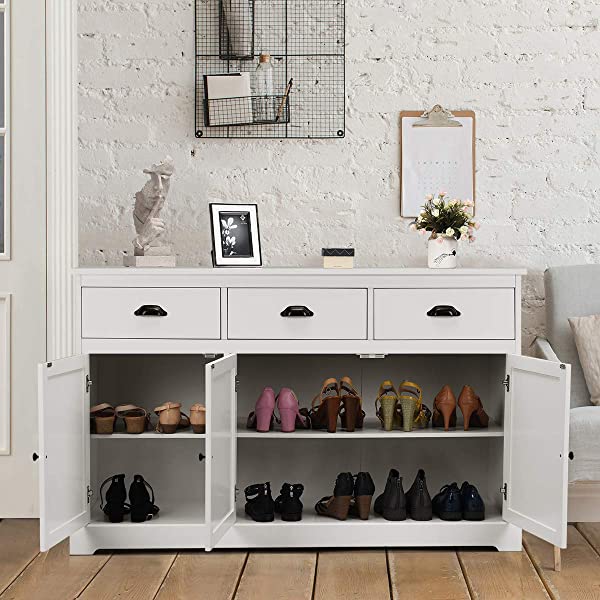 Giantex Sideboard Buffet Server Storage Cabinet Console Table Home Kitchen Dining Room Furniture Entryway Cupboard with 2 Cabinets and 3 Drawers Adjustable Shelves, White (White)