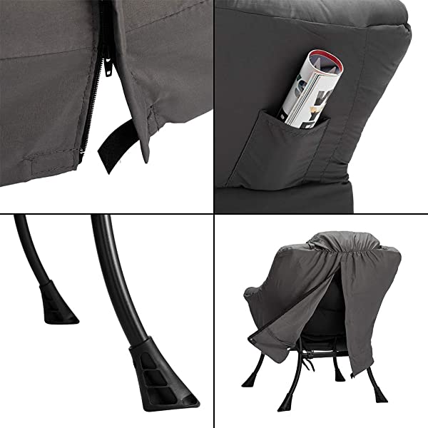 AbocoFur Modern Large Cotton Fabric Lazy Chair,Accent Contemporary Lounge Chair, Single Steel Frame Leisure Sofa Chair with Armrests and A Side Pocket, Beige