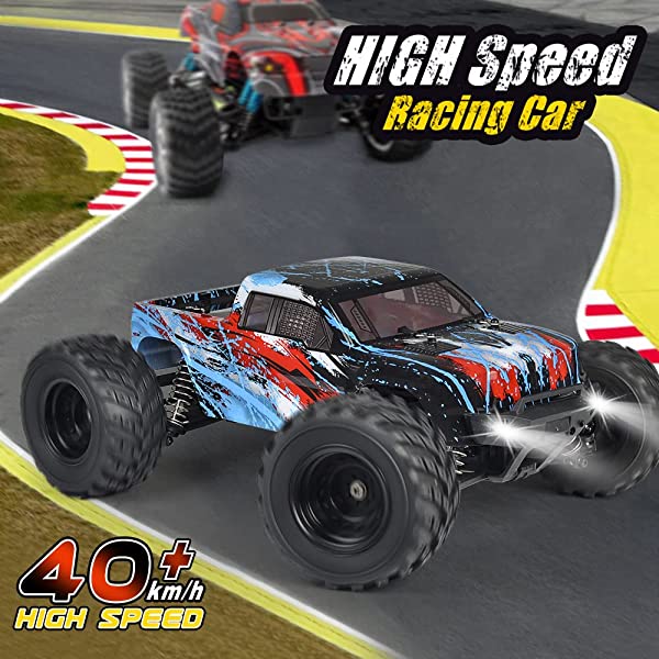 NUOKE Brushless RC Cars 1:16 Scale RTR 60km/h Remote Control Truck High Speed 4WD 2.4Ghz Waterproof Monster Truck with 2 Rechargeable Batteries Offroad Gift for Boys Car for Kids and Adults 1-yellow