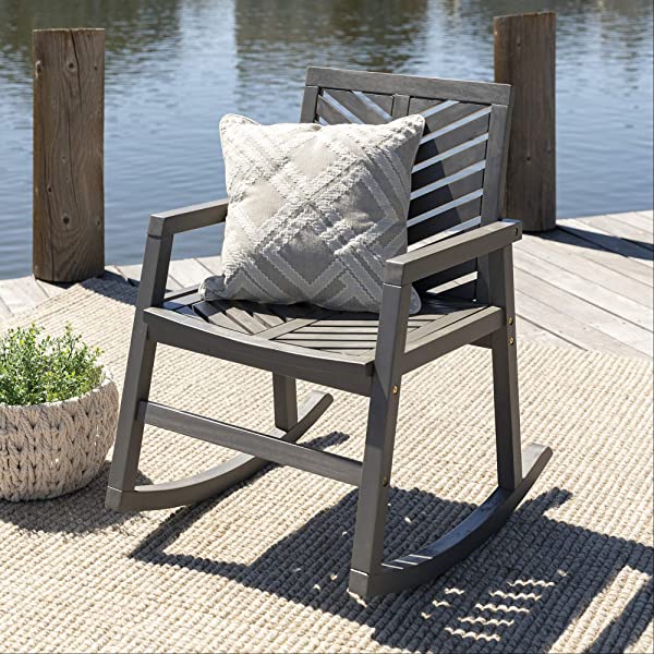 Walker Edison 5 Person Outdoor Wood Chevron Patio Furniture Dining Set Table Chairs Bench All Weather Backyard Conversation Garden Poolside Balcony, 4 Piece, Brown Brown 4 Piece Dining Set