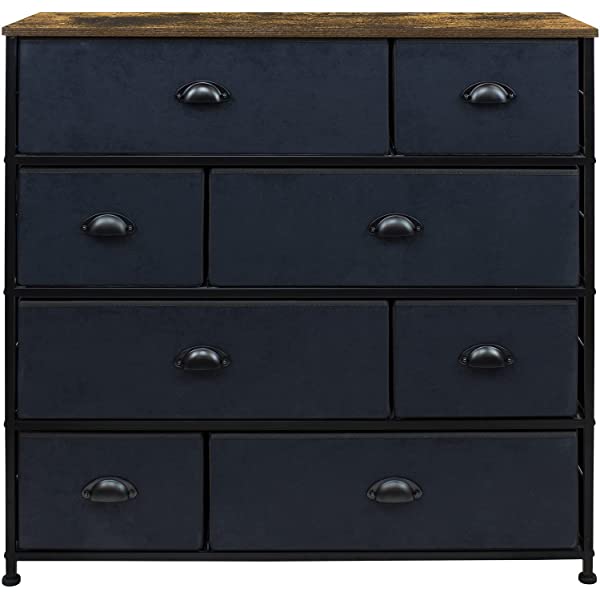 Sorbus Dresser with 8 Drawers - Furniture Storage Chest Tower Unit for Bedroom, Hallway, Closet, Office Organization - Steel Frame, Wood Top, Easy Pull Fabric Bins (Black)