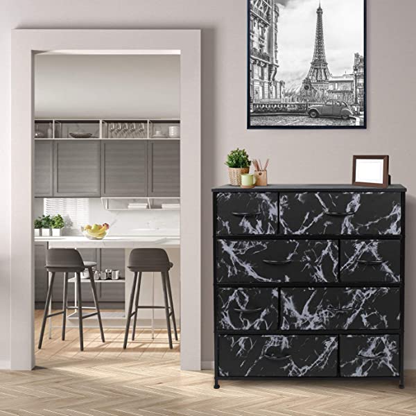 Sorbus Dresser with 8 Drawers - Furniture Storage Chest Tower Unit for Bedroom, Hallway, Closet, Office Organization - Steel Frame, Wood Top, Easy Pull Fabric Bins (White)