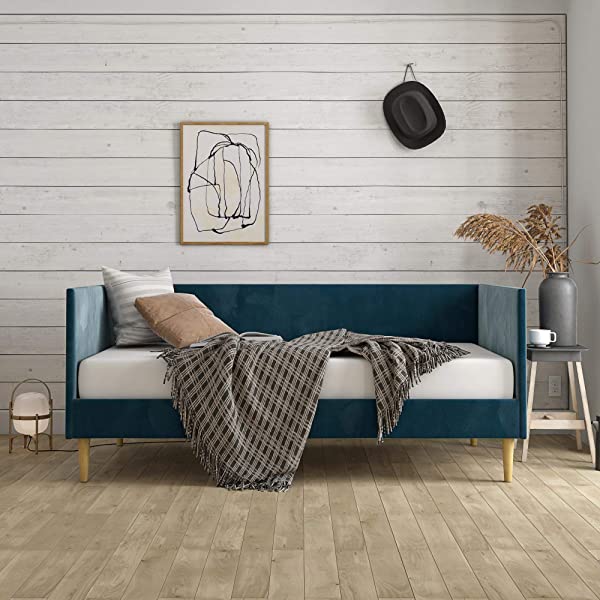 DHP Franklin Mid Century Upholstered Daybed, Sofa Bed, Twin Size Frame, Tan Linen Linen Twin Tan