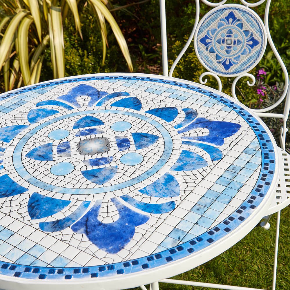 Mosaic Bistro Set Outdoor Patio Garden Furniture Table and 2 Chairs Metal Frame
