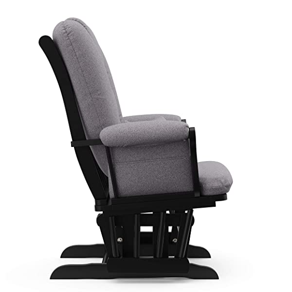 Storkcraft Tuscany Custom Glider and Ottoman with Free Lumbar Pillow, Black/Grey, Cleanable Upholstered Comfort Rocking Nursery Chair with Ottoman Black/Gray