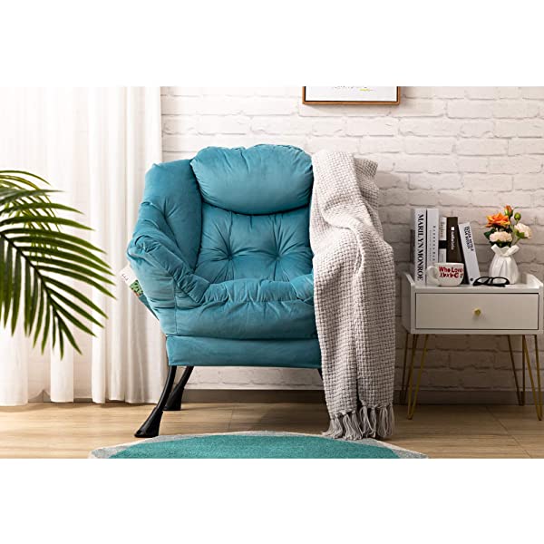 AbocoFur Modern Large Cotton Fabric Lazy Chair,Accent Contemporary Lounge Chair, Single Steel Frame Leisure Sofa Chair with Armrests and A Side Pocket, Beige