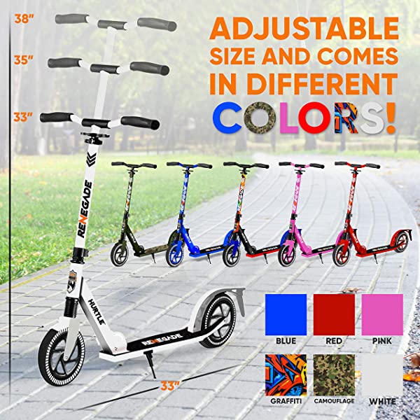 Hurtle Scooter – Scooter for Teenager – Kick Scooter – 2 Wheel Scooter with Adjustable T-Bar Handlebar – Folding Adult Kick Scooter with Alloy Anti-Slip Deck Pink