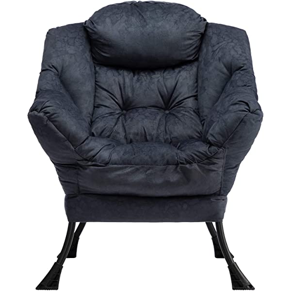 AbocoFur Modern Large Cotton Fabric Lazy Chair,Accent Contemporary Lounge Chair, Single Steel Frame Leisure Sofa Chair with Armrests and A Side Pocket, Beige