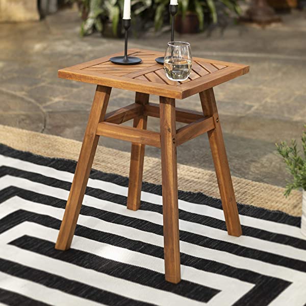 Walker Edison 5 Person Outdoor Wood Chevron Patio Furniture Dining Set Table Chairs Bench All Weather Backyard Conversation Garden Poolside Balcony, 4 Piece, Brown Brown 4 Piece Dining Set