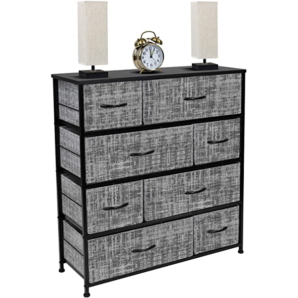 Sorbus Dresser with 8 Drawers - Furniture Storage Chest Tower Unit for Bedroom, Hallway, Closet, Office Organization - Steel Frame, Wood Top, Easy Pull Fabric Bins (White)