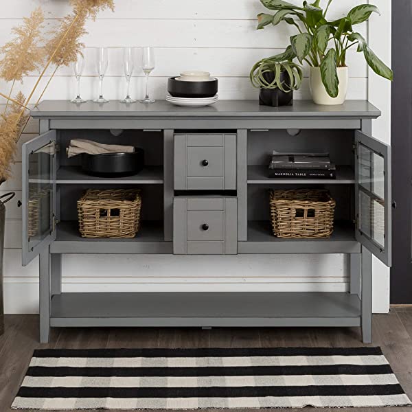 Walker Edison Charlotte Classic Glass Door Storage Buffet, 52 Inch, Espresso Espresso 52 Inch