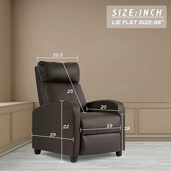 Recliner Chair for Living Room Massage Recliner Sofa Reading Chair Winback Single Sofa Home Theater Seating Modern Reclining Chair Easy Lounge with PU Leather Padded Seat Backrest (Brown)